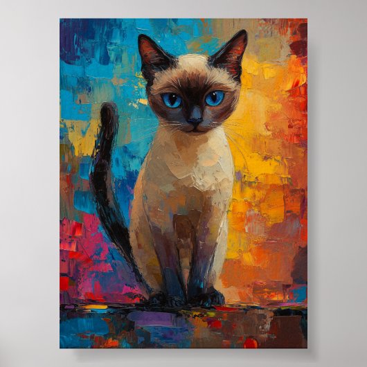 アズールに瞳のシャム猫 — 鮮やかな筆致の肖像画 ポスター (正面)