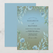 アズールオリーブの葉ユーカリの結婚式 招待状 (正面/裏面)