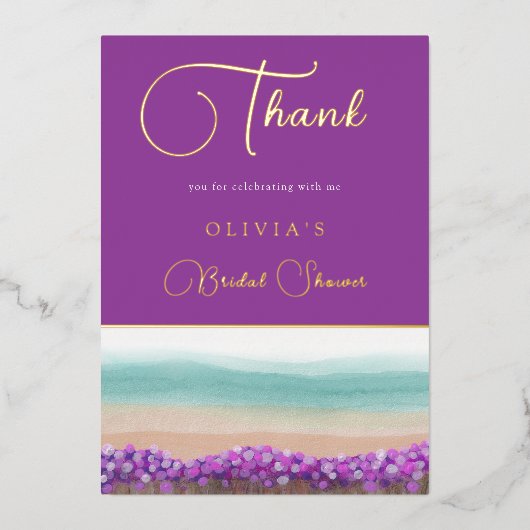 アズールコースト・イン・ブルーム　結婚前のお礼カード 箔招待状 (正面)