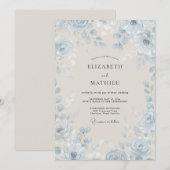 アズールスチールのペイントフラワーの結婚式 招待状 (正面/裏面)