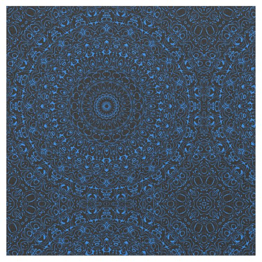アズールブルーの曼荼羅：催眠的な対称美 ファブリック (クローズアップ)