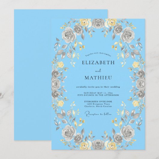 アズール ティムレス ローズ ウェディング 招待状 (正面/裏面)