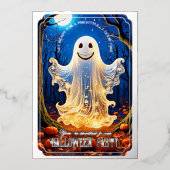 アセンテッド ゴーストリー グロー ハロウィン シルバー 箔招待状 (正面)