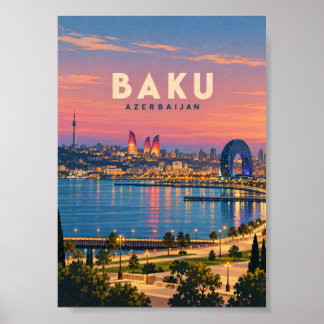 アゼルバイジャンのバクー 伝統的な旅の芸術 ポスター