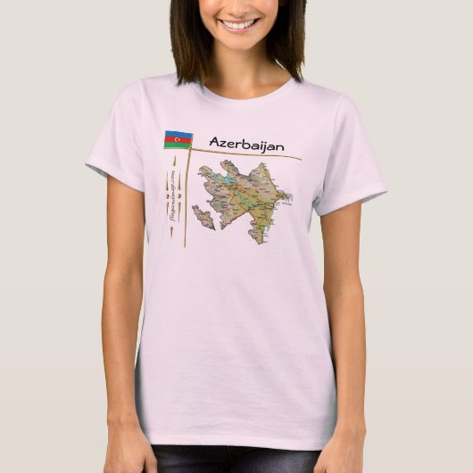 アゼルバイジャンマップ + 国旗 + タイトルTシャツ Tシャツ (正面)