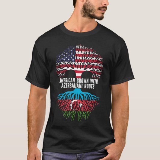 アゼルバイジャンルーツ米国国旗で育ったアメリカ人 Tシャツ (正面)