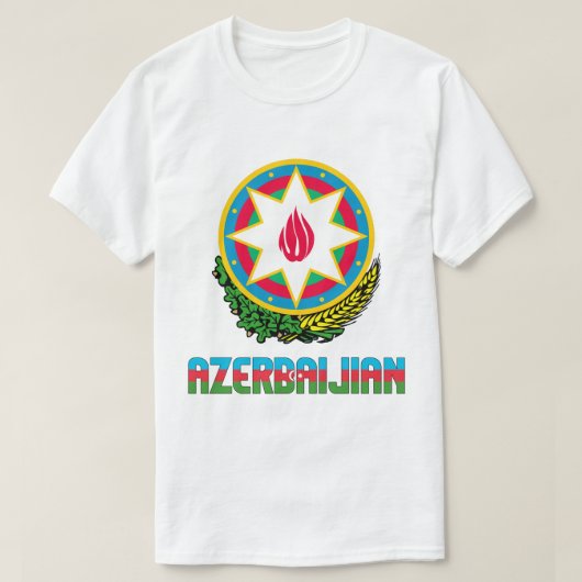 アゼルバイジャン国旗と紋章の愛国心 Tシャツ (デザイン正面)