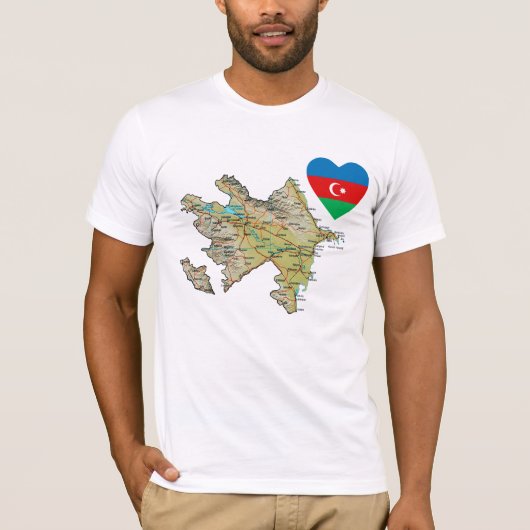 アゼルバイジャン国旗のハートと地図Tシャツ Tシャツ (正面)