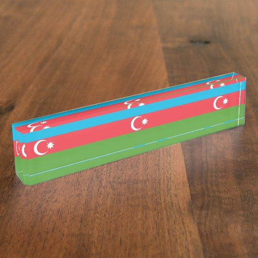 アゼルバイジャン国旗を掲げた愛国的な卓上ネームプレート デスクネームプレート (側面)