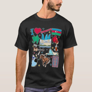 アゼルバイジャン地図ハンドドロー旅行記号文化 Tシャツ