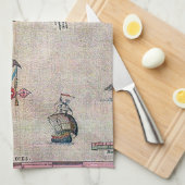 アゾレスの古い地図-調査を航海するヴィンテージ キッチンタオル (四つ折り)