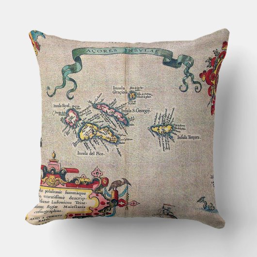 アゾレスの古い地図-調査を航海するヴィンテージ クッション (正面)