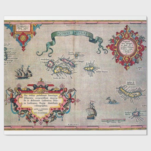 アゾレスの古い地図-調査を航海するヴィンテージ ラッピングペーパー (フラット)