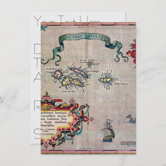 アゾレスの古い地図-調査を航海するヴィンテージ 招待状 (正面/裏面)