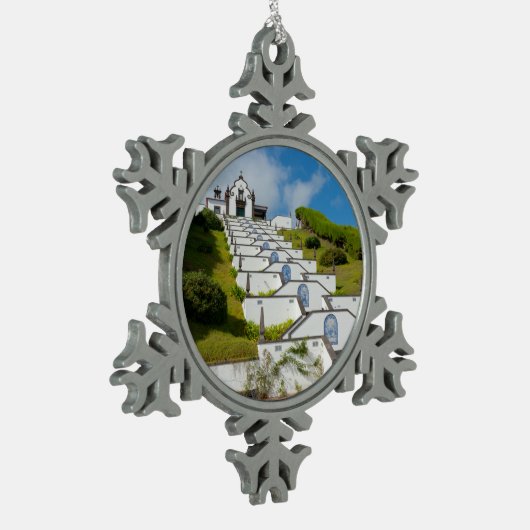 アゾレスの島のチャペル スノーフレークピューターオーナメント (左)