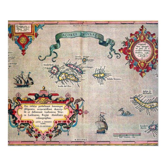 アゾレスオールドマップ – ヴィンテージセーリング探査 フォトプリント            (正面)
