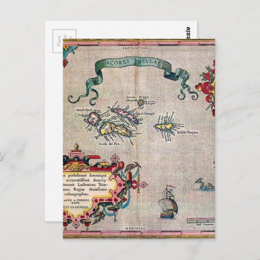 アゾレスオールドマップ – ヴィンテージセーリング探査 ポストカード (正面/裏面)