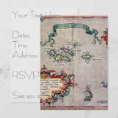 アゾレス旧地図 - ヴィンテージ航海探検 招待状 (正面/裏面)