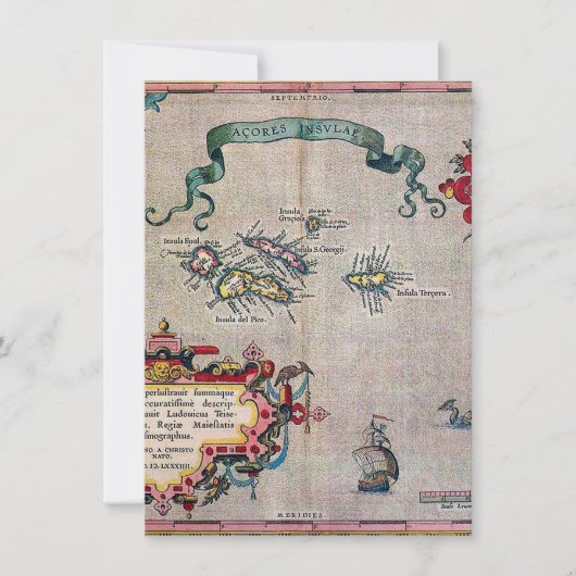 アゾレス旧地図 - ヴィンテージ航海探検 招待状 (正面)