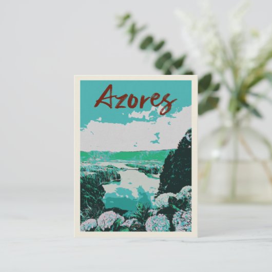 アゾレス諸島火山湖イラストレーション ポストカード (スタンド正面)