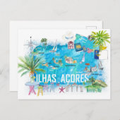 アゾレス諸島 ポルトガル イラスト旅行地図 ポストカード (正面/裏面)
