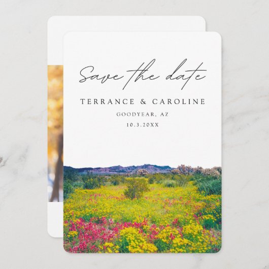 アゾ結婚ナズワイルドフラワー日付を保存 招待状 (正面/裏面)