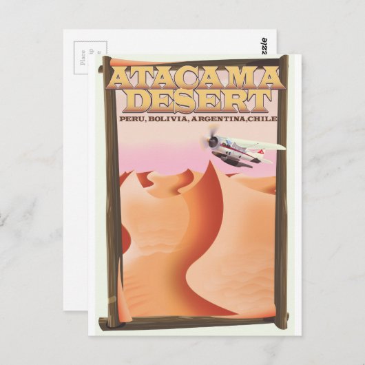 アタカマ砂漠の冒険の旅行ポスター。 ポストカード (正面/裏面)