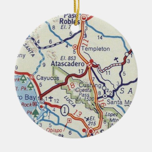 アタスカデロCAヴィンテージマップ セラミックオーナメント (正面)