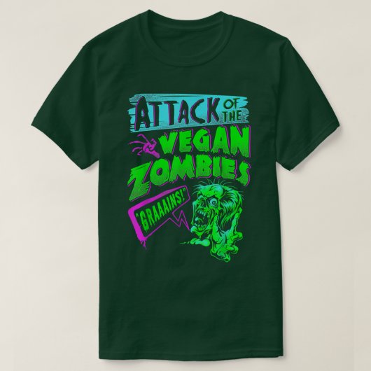 アタックオブザゾンビビーガンベジタリアンハロウィーン Tシャツ (デザイン正面)