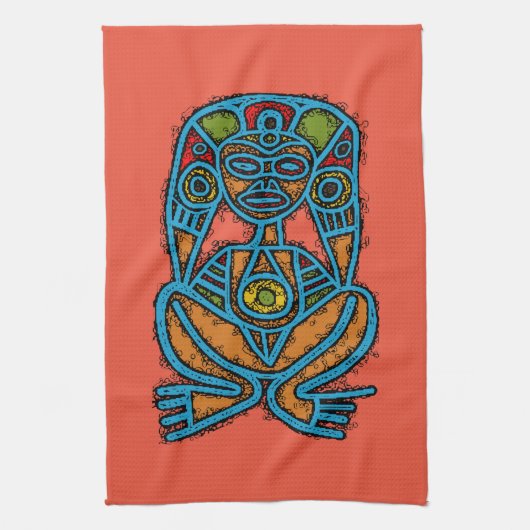 アタビー女神先住民タイノ記号  キッチンタオル (縦)