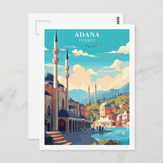 アダナトルコ旅行レトロイラストレーション ポストカード (正面/裏面)