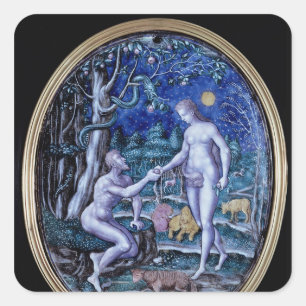 アダムおよびイブ、c.1570を描写するリモージュのプラク スクエアシール