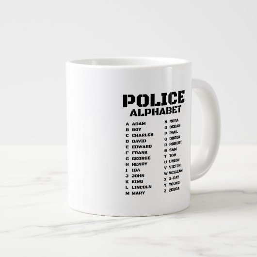 アダムからゼブラまでの警察文字 ジャンボコーヒーマグカップ (正面右)