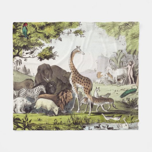 アダムが生き物の名前を付ける フリースブランケット (正面(横))