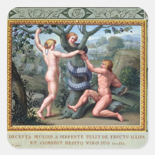 アダムとエバと蛇、イラストレーション スクエアシール (正面)