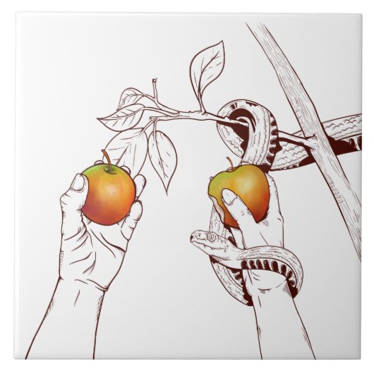 アダムとエバと蛇 タイル (正面)