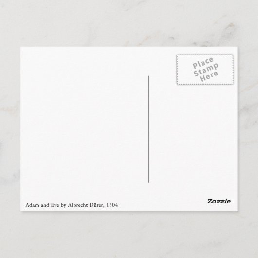 アダムとエバ、アルブレヒト・デューラーによる彫刻 ポストカード (裏面)