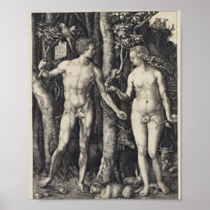 アダムとエバ,版木、銅版、版画by Albrecht Durer ポスター