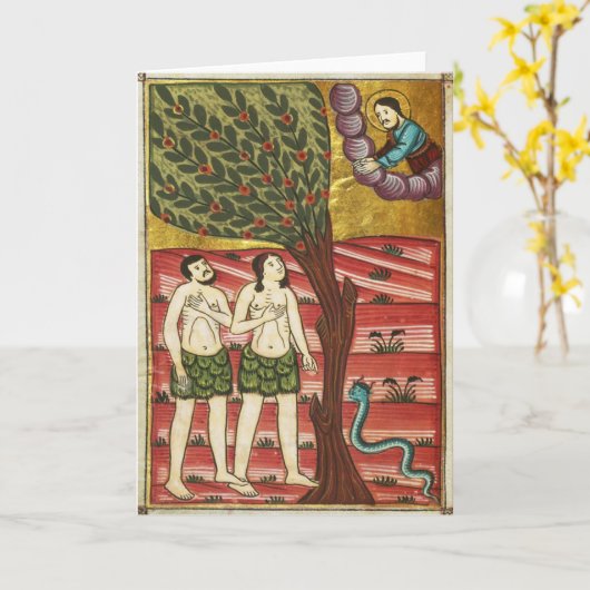 アダムとEVEのグリーティングカードが照らされた原稿 カード (黄色い花)