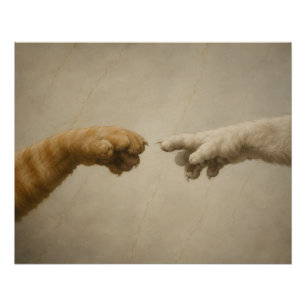 アダムの創造 猫 ルネサンス パロディ アート ポスター