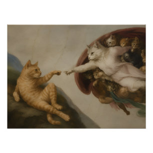 アダムの創造 猫 ルネサンス パロディ アート ポスター