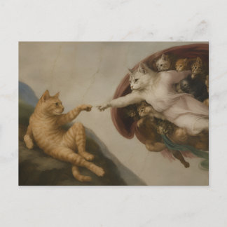 アダムの創造 猫 ルネサンス パロディ アート ポストカード