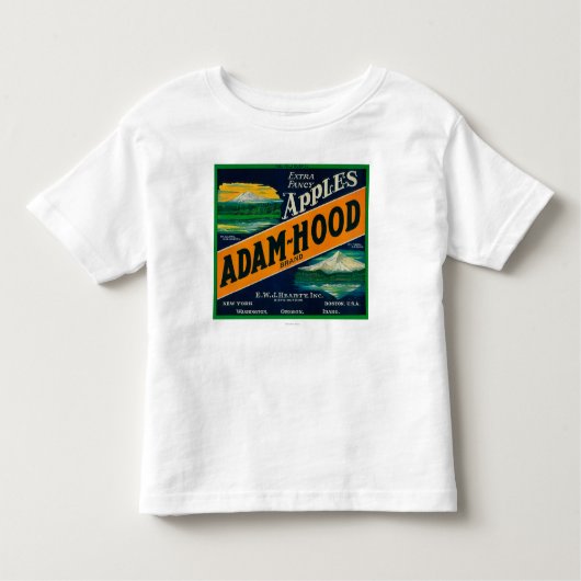 アダムフードのAppleの木枠のLabelHoodの川、または トドラーTシャツ (正面)