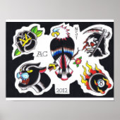 アダム・カウディルによる古い学校のタトゥーのフラッシュ ポスター (正面)