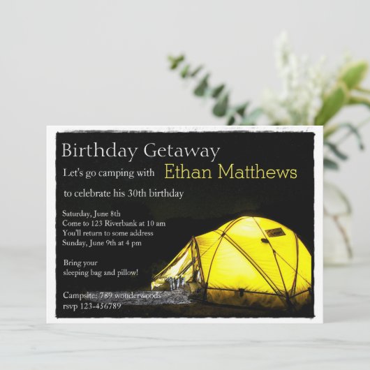 アダルトアートキャンプアウトバースデーパーティーの招待 招待状 (スタンド正面)