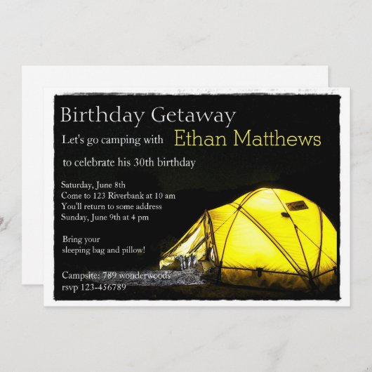 アダルトアートキャンプアウトバースデーパーティーの招待 招待状 (正面/裏面)