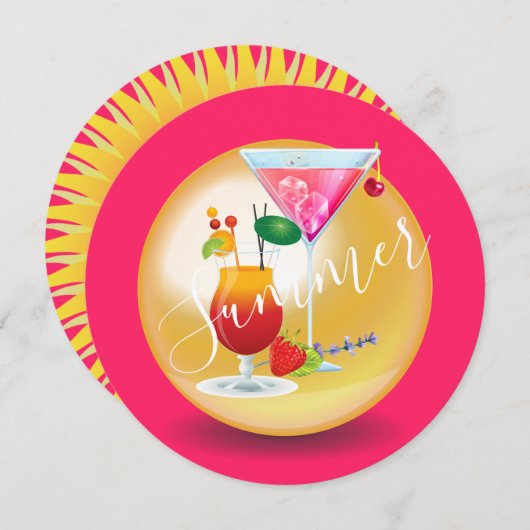 アダルトカクテル、サンサマートロピカルプールパーティー 招待状 (正面/裏面)