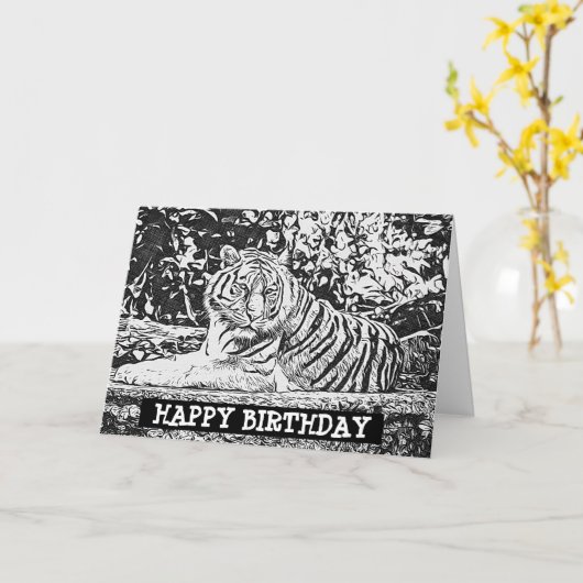 アダルトカラーリングタイガーハッピーバースデーカード カード (黄色い花)