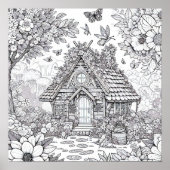 アダルトカラーリングフローラフェアリーハウスフォレスト ポスター (正面)