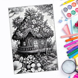 アダルトカラーリングフローラフェアリーハウスポスター ポスター